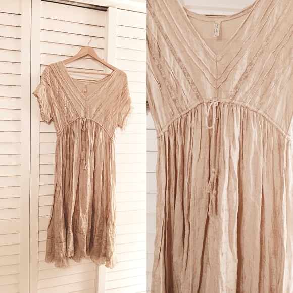 FREE PEOPLE 🐎🌾 rare htf vintage india linen cotton crochet lace tie midi dress - Picture 5 of 9